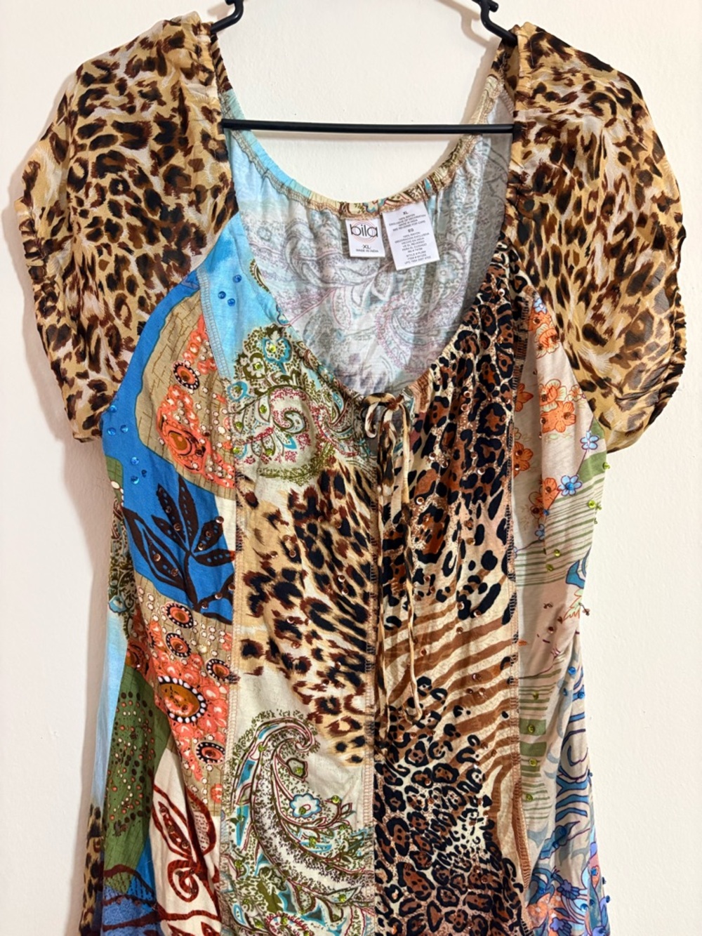 Bila Multicolor Patchwork Animal & Paisley Cap-Sleeve Tunic